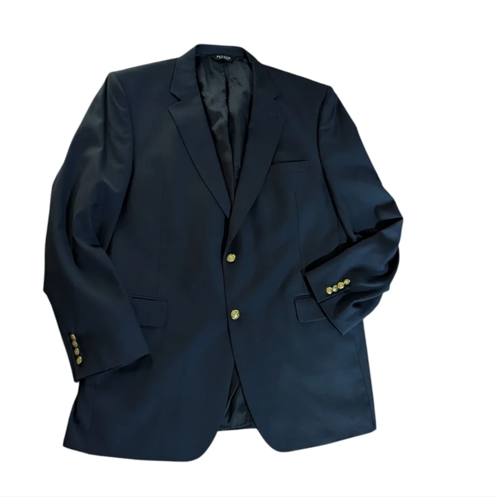 Jos A Bank Classic Navy Wool Blazer with Gold Buttons Preppy Sz 46L